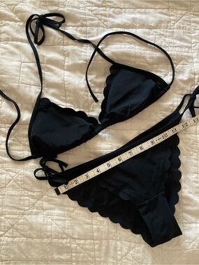 black scalloped string bikini